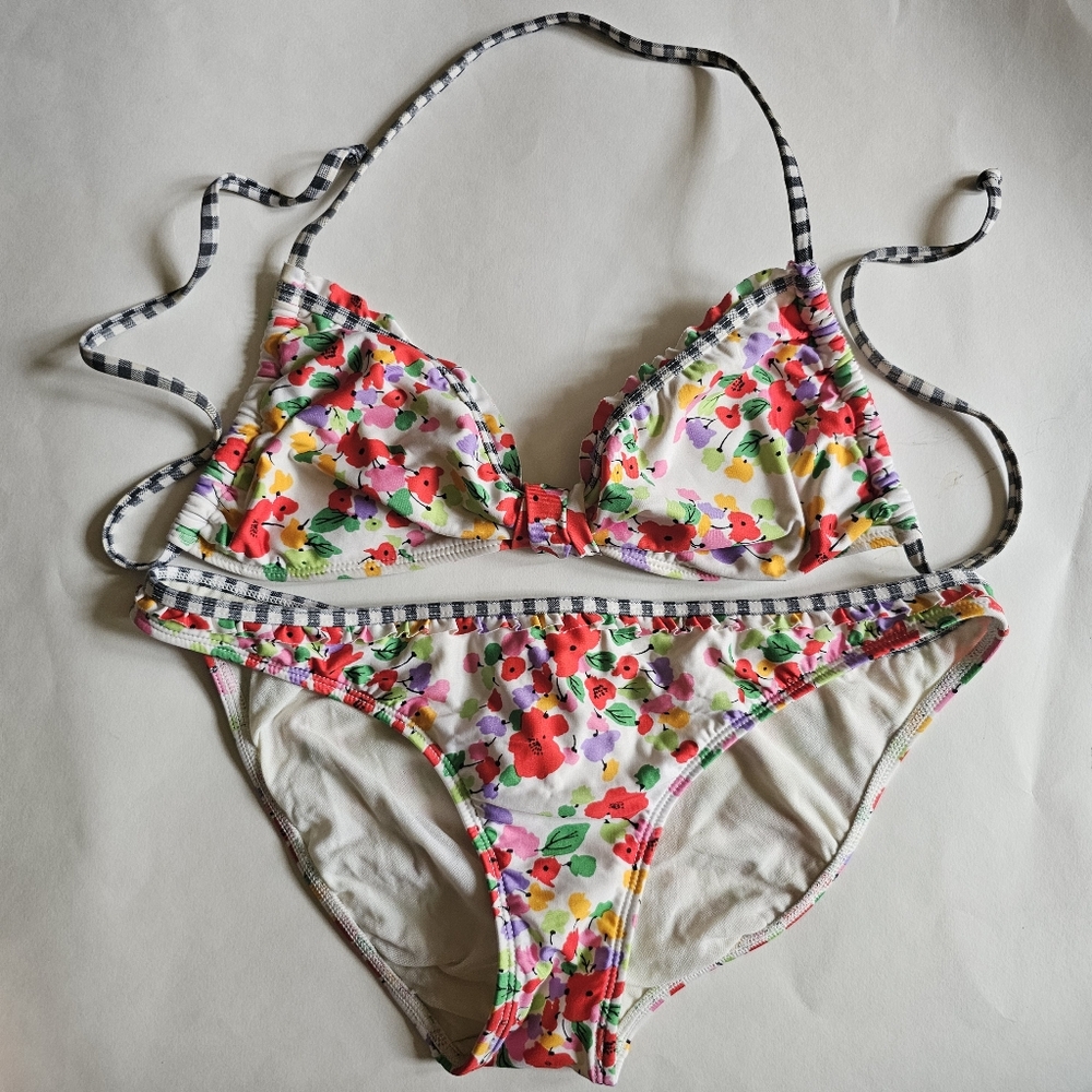 Rampage Swim Floral And Gingham Checkered Bikini Swimsuit Set, Size Medium